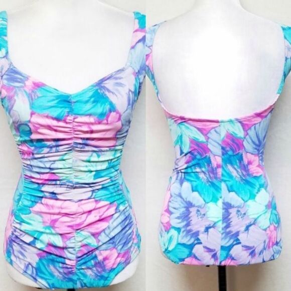 VINTAGE 60s Sandcastle Pastel Floral Swimsuit - Picture 2 of 11